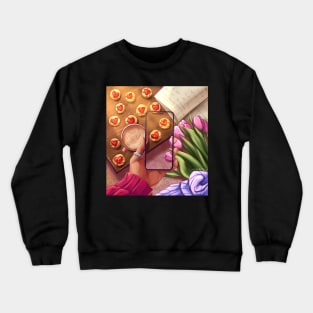 Have a good day. Illustration with tulips and cookies with hearts. Crewneck Sweatshirt